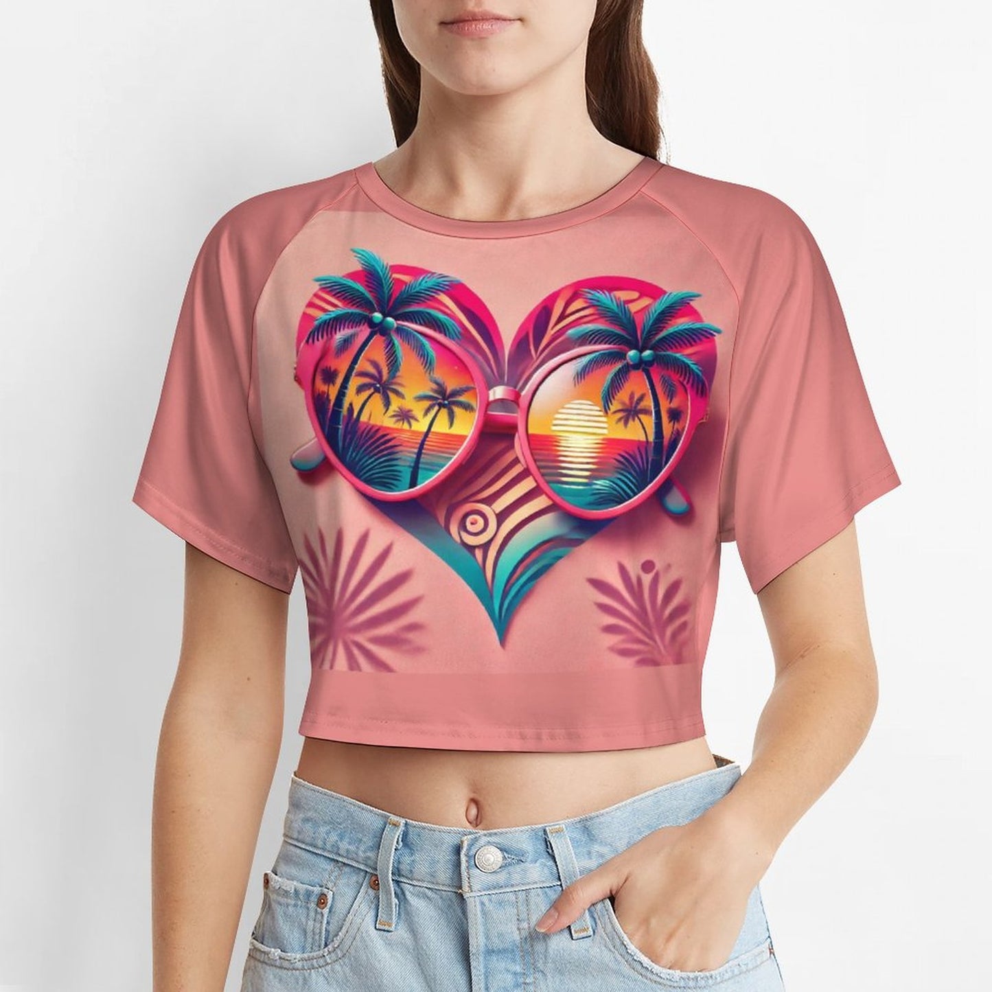 Tropical Heart Sunset Shirt – Beach Vibes Couple’s Tee & Crop Top