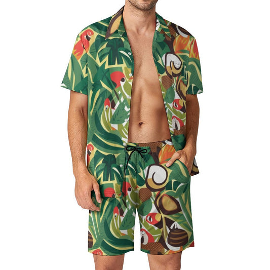 Bold Tropical Hawaiian Shirt Set - Men's Summer Vacation Outfit