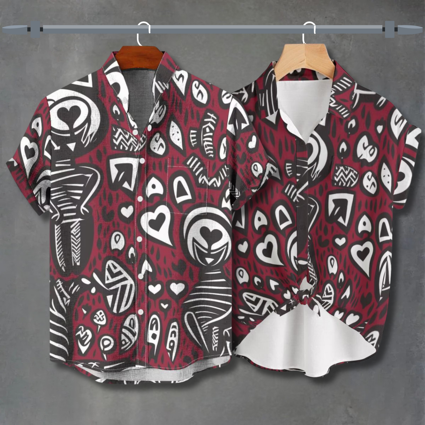 Tribal Heart Print Valentine’s Shirts – Romantic Couple Outfit