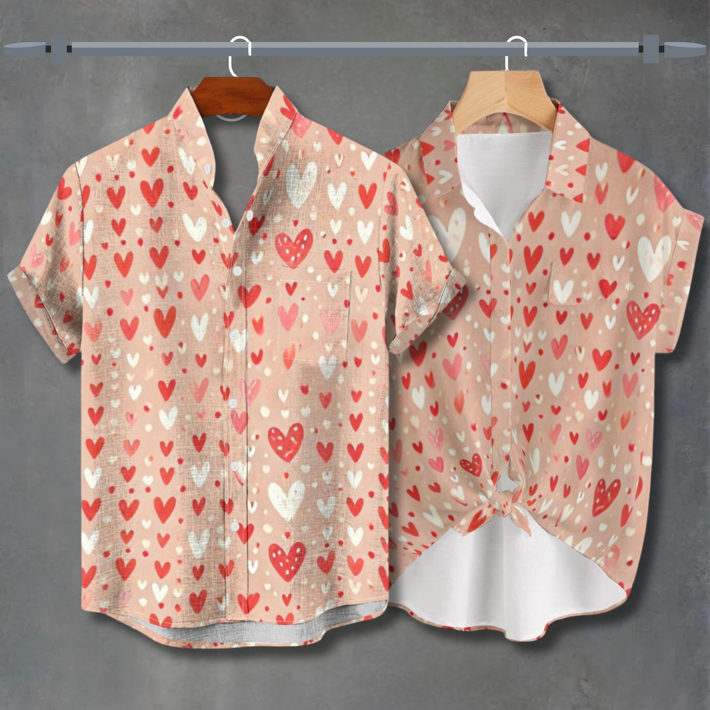 Valentine’s Heart Print Shirt – Romantic Couple Outfit