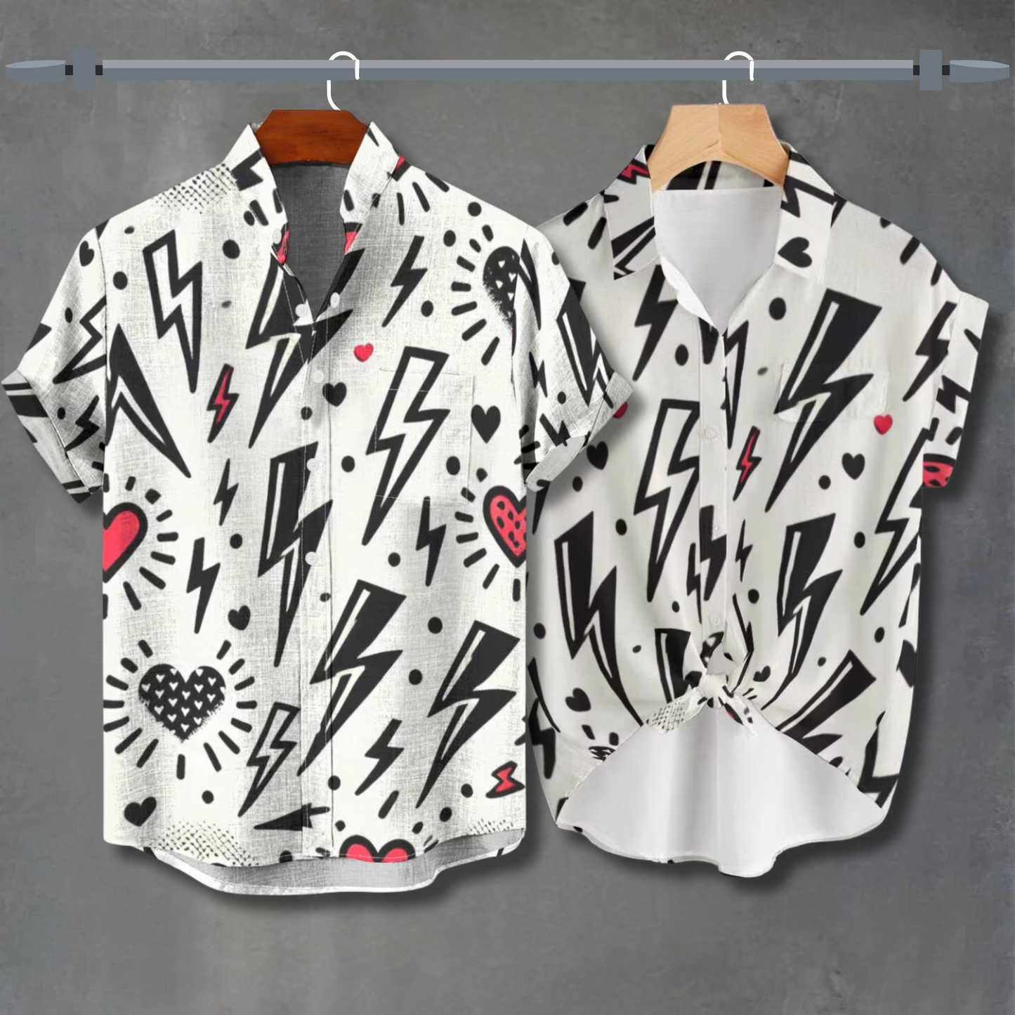 Lightning Bolt Heart Print Valentine’s Shirts – Bold & Stylish