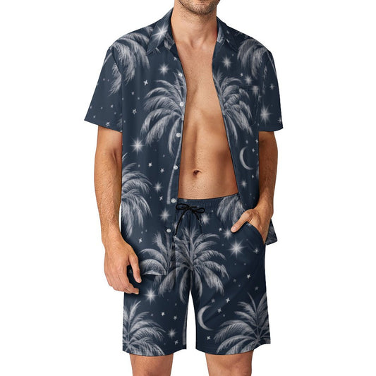 Night Sky Palm Tree Hawaiian Set - Men’s Beachwear