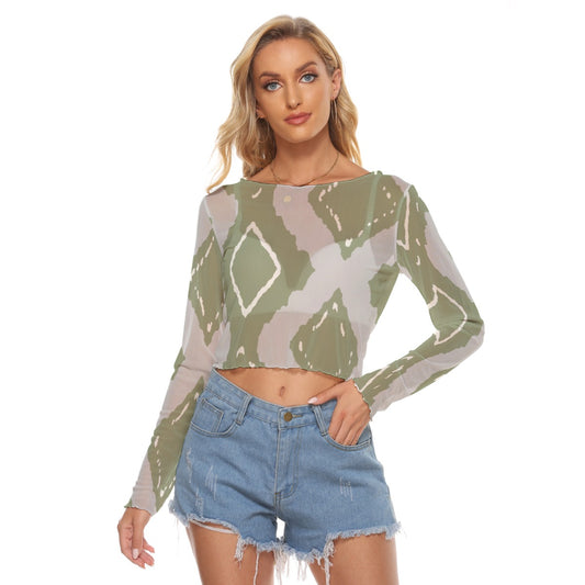 Earthy Geometric Mesh Crop Top