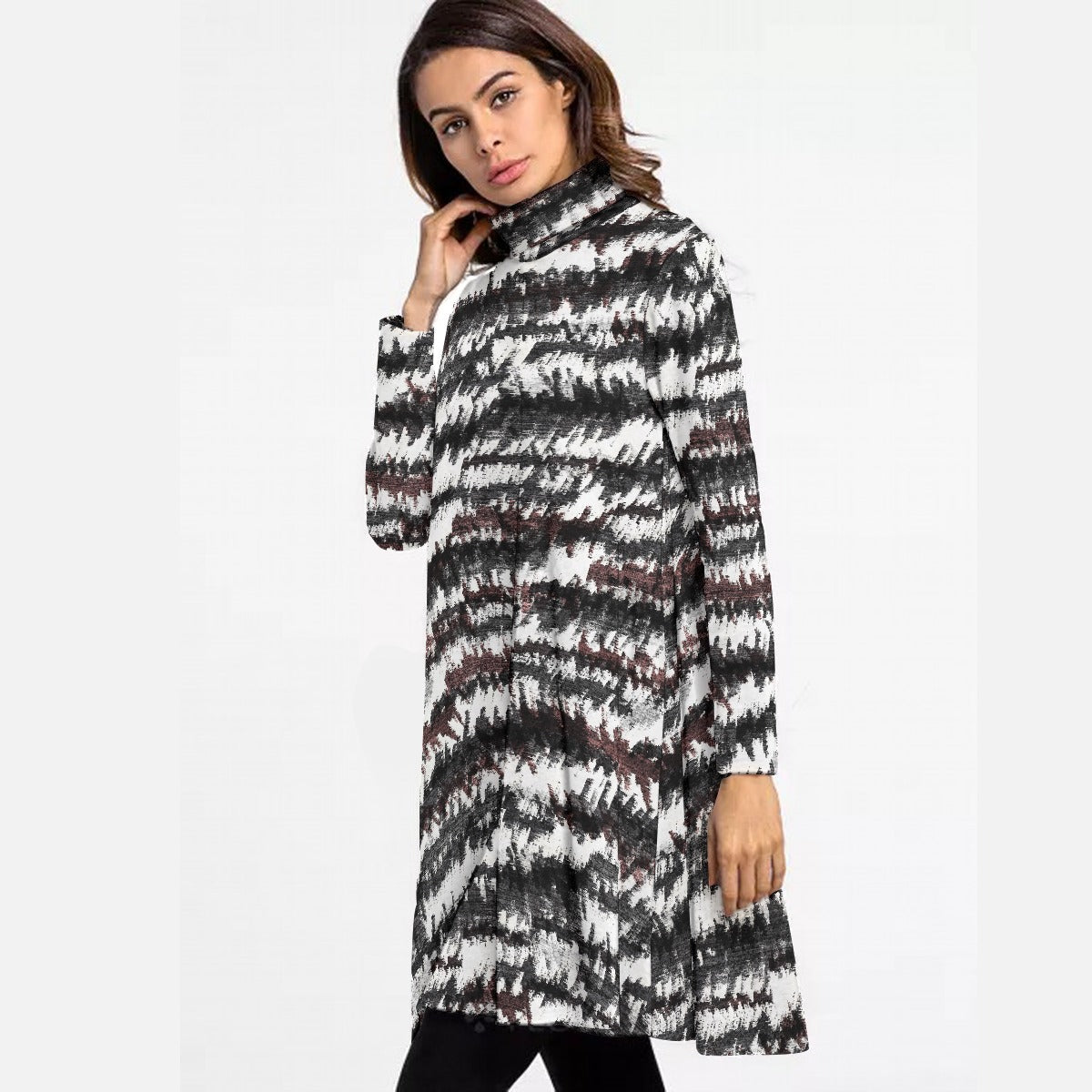 Black & White Abstract High Neck Dress