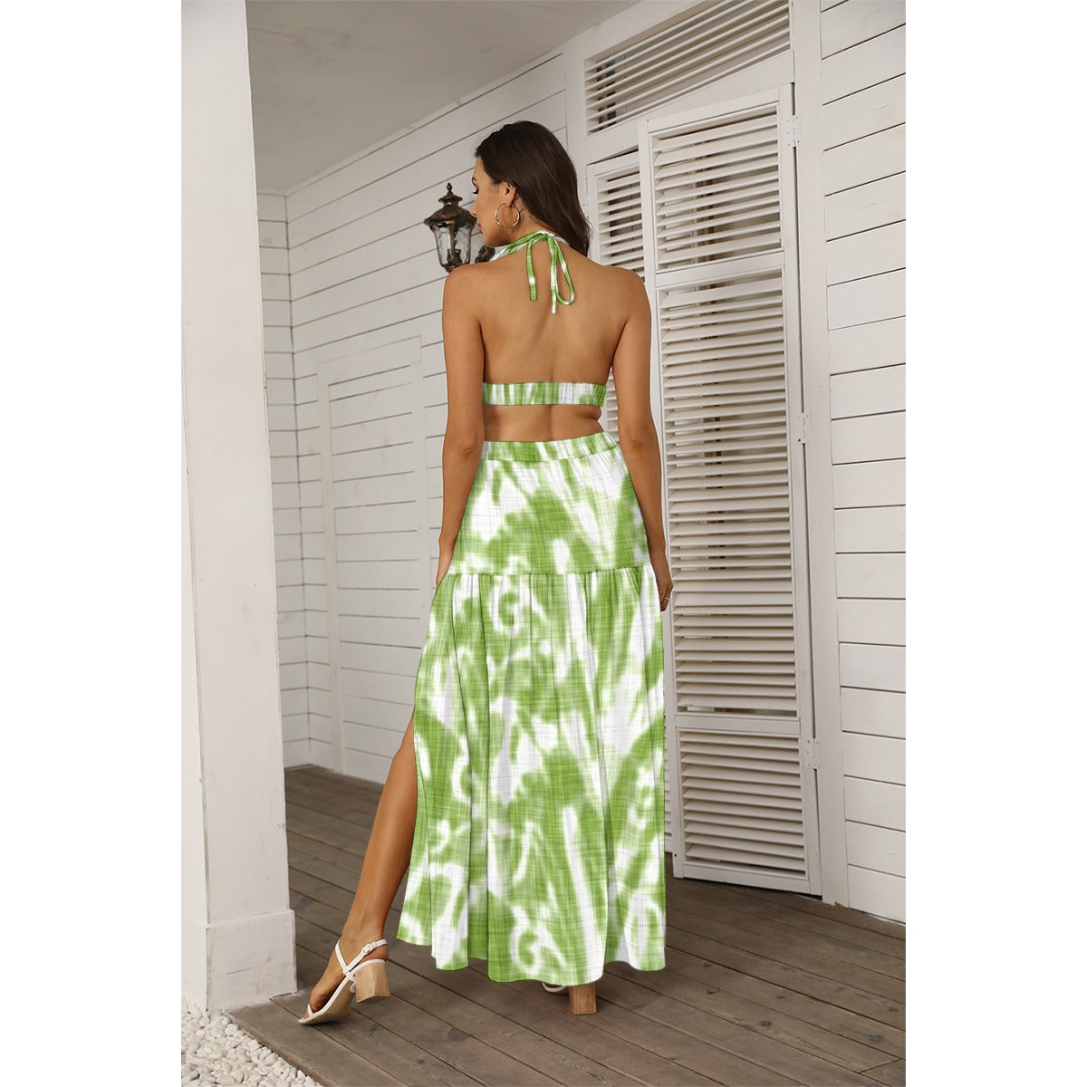 Green Tie-Dye Two-Piece Maxi Dress – Boho Summer Outfit