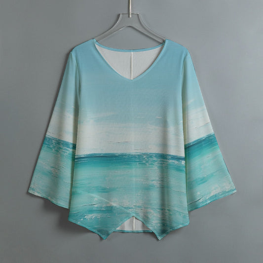 Ocean Print V-Neck Loose Fit Top