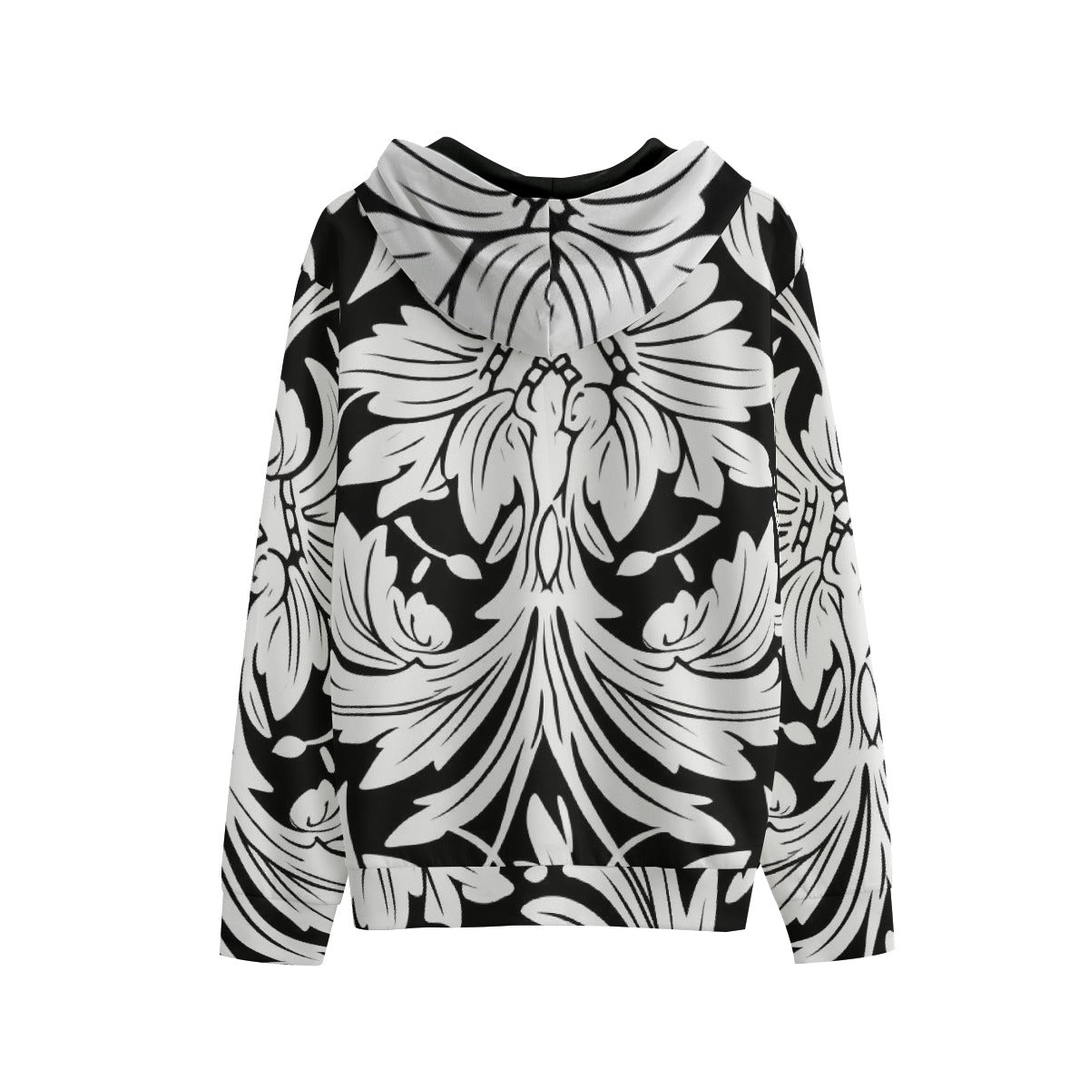 Vintage Black & White Floral Hoodie – Baroque Style