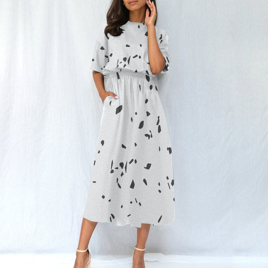 Black and White Abstract Midi Dress - Casual Summer Style