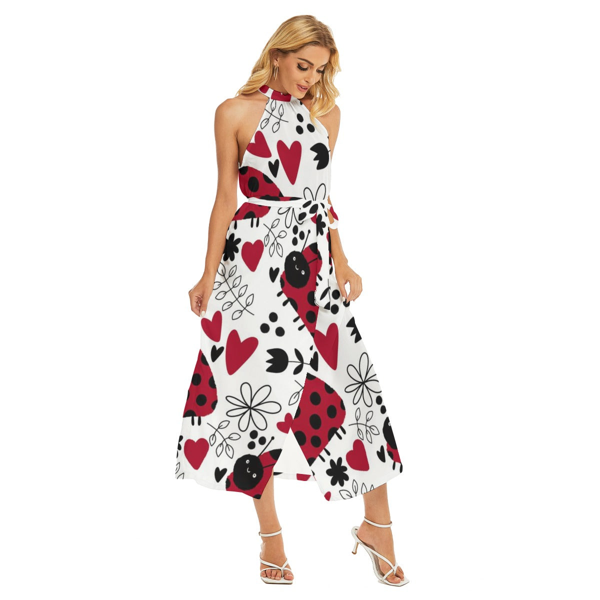 Floral Heart Halter Dress – Romantic & Chic