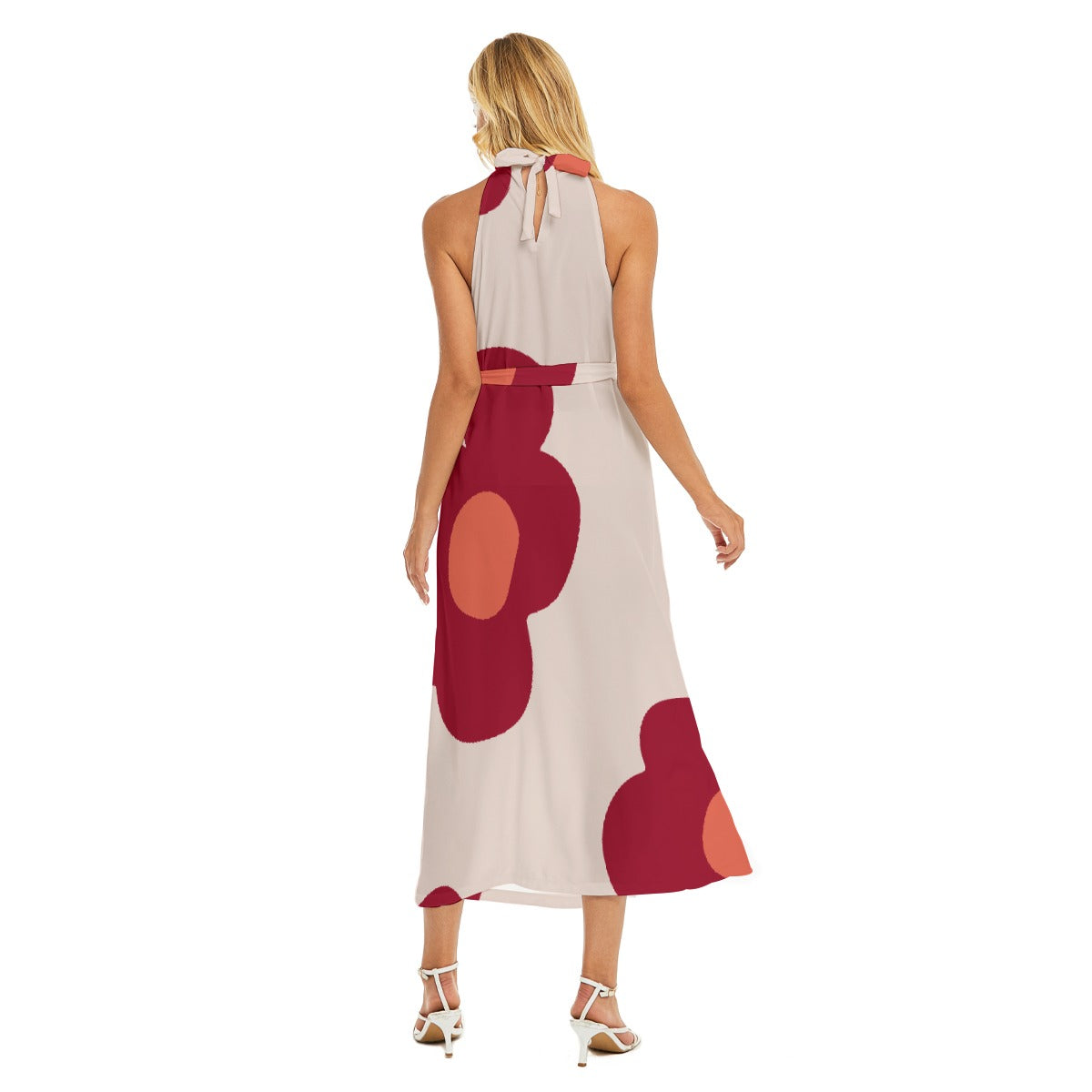 Red Floral Halter Maxi Dress – Chic & Elegant