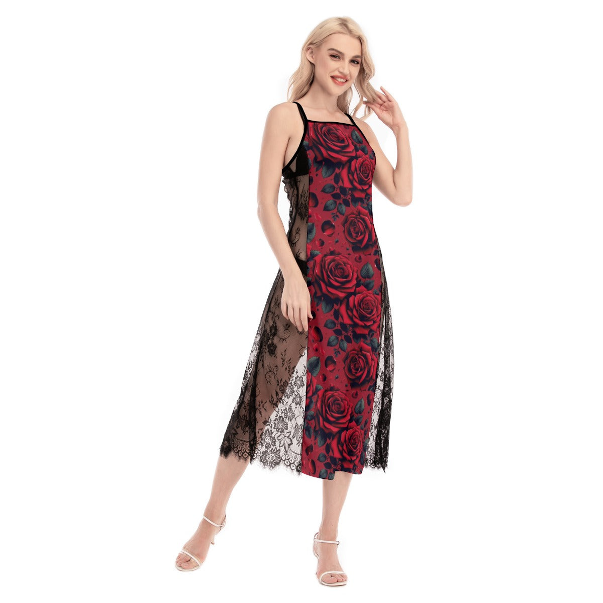 Red Rose Lace Cami Dress – Elegant & Romantic