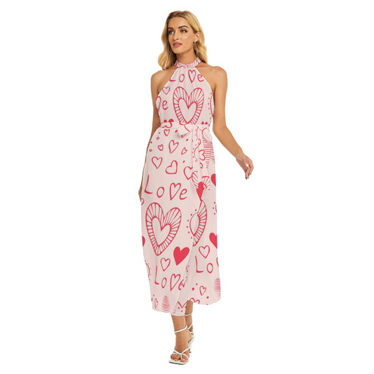 Romantic Heart Halter Wrap Dress