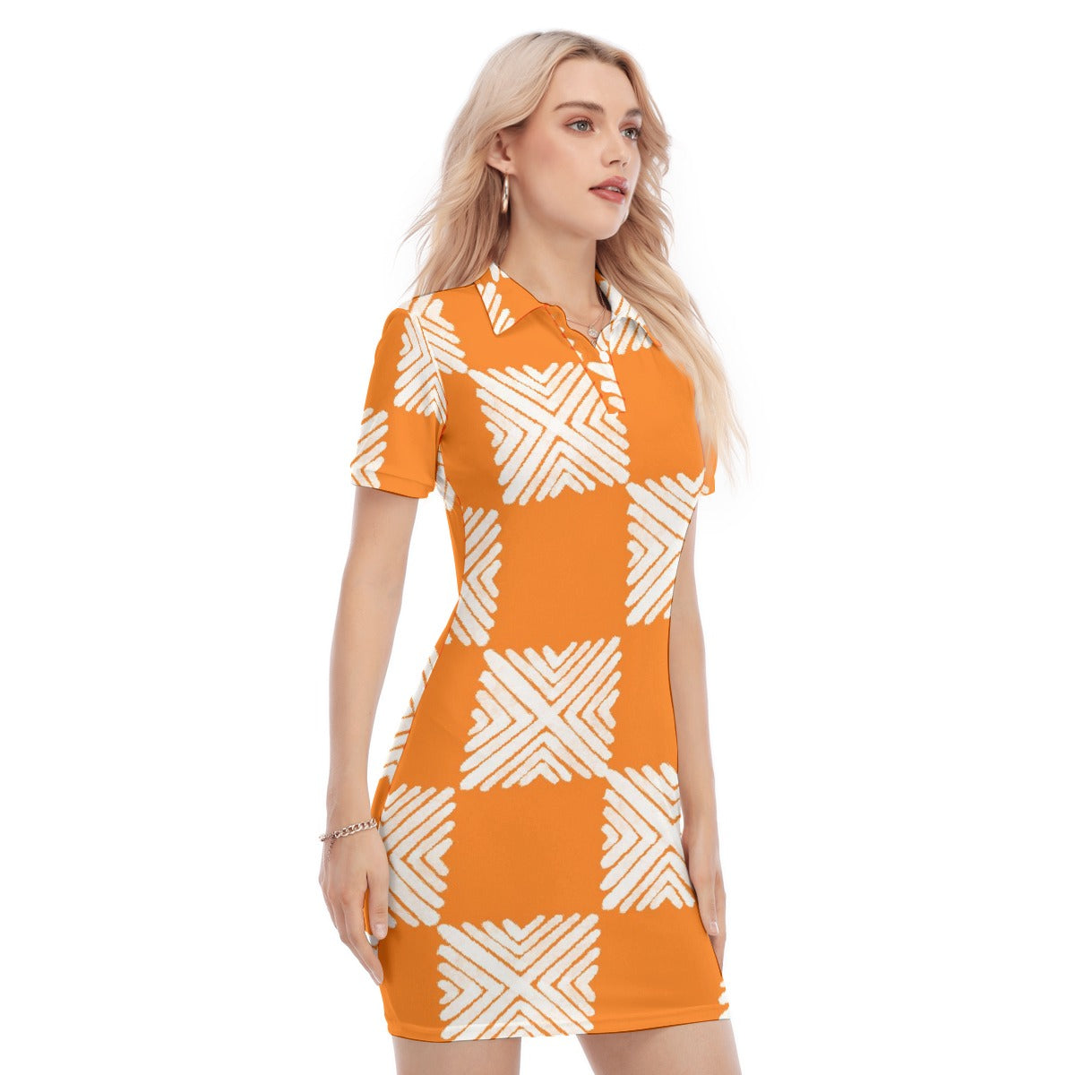 Geometric Print Polo Collar Dress