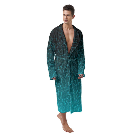 Men’s Heavy Fleece Robe - Aqua Gradient Design