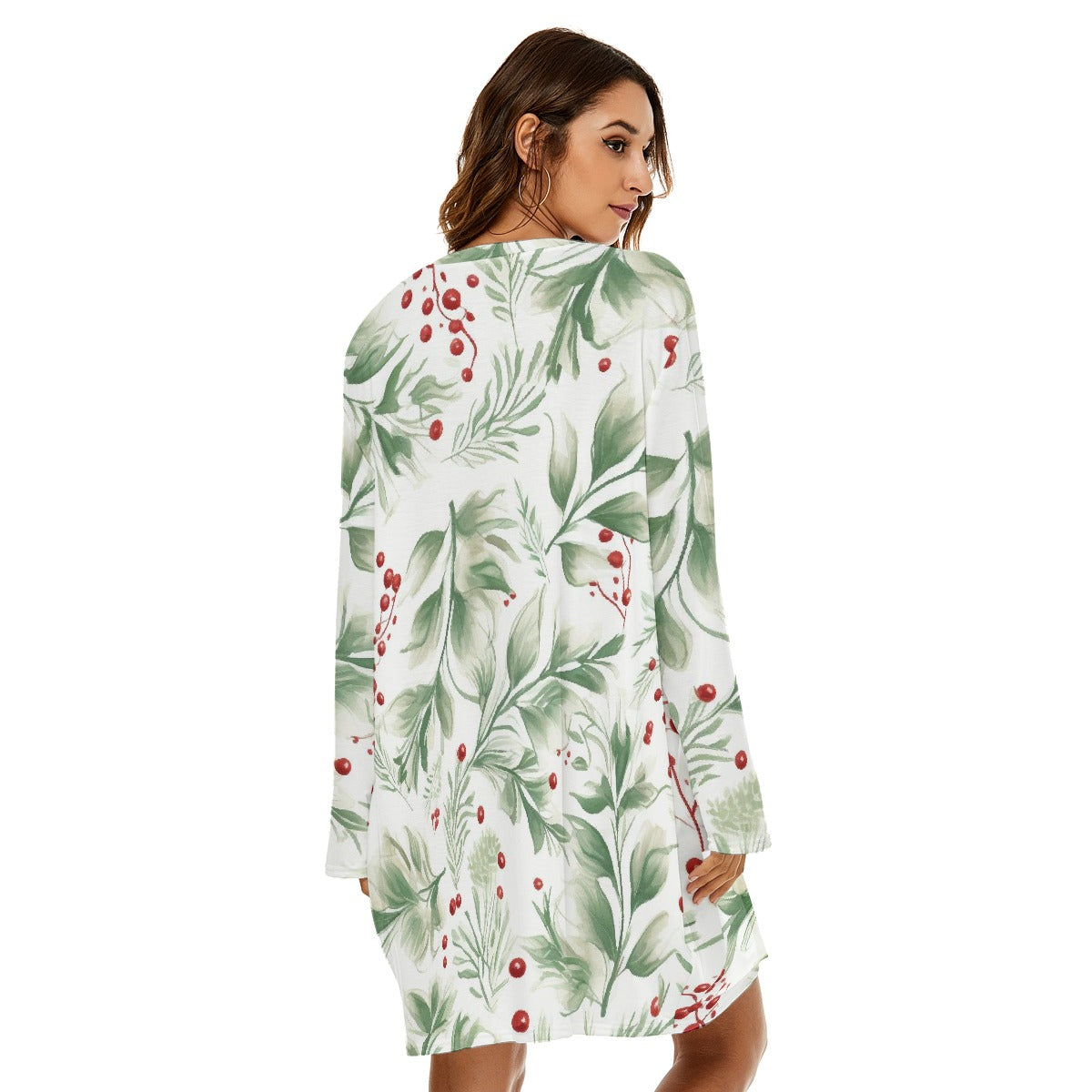 Botanical Print Loose Fit Crew Neck Dress