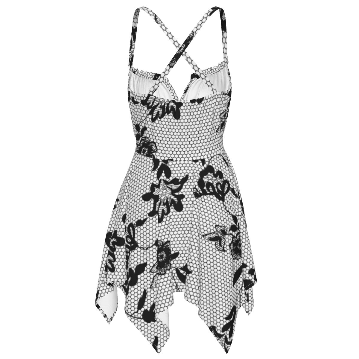 Black & White Floral Handkerchief-Hem Slip Dress