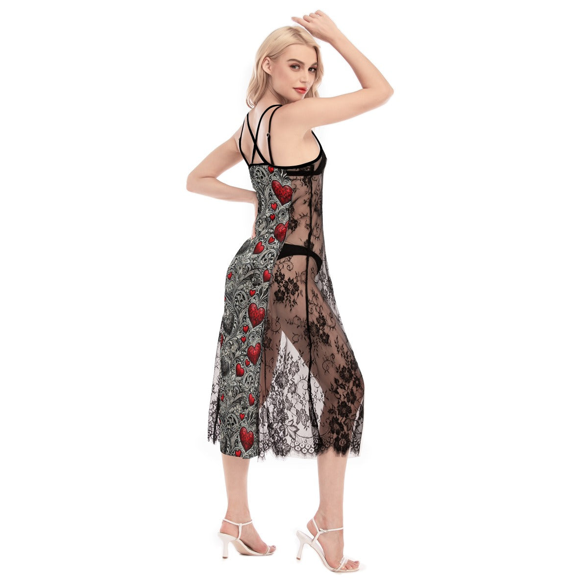 Gothic Lace Cami Dress – Red Heart Print