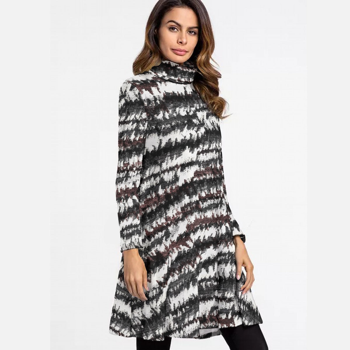 Black & White Abstract High Neck Dress