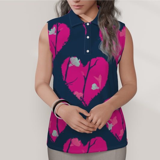 Heart Print Sleeveless Polo Dress - Casual Summer Style