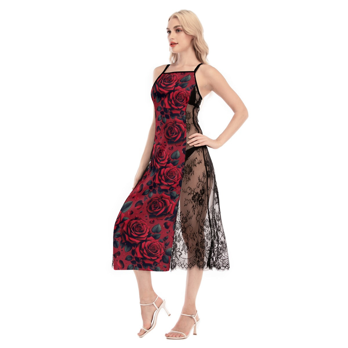 Red Rose Lace Cami Dress – Elegant & Romantic