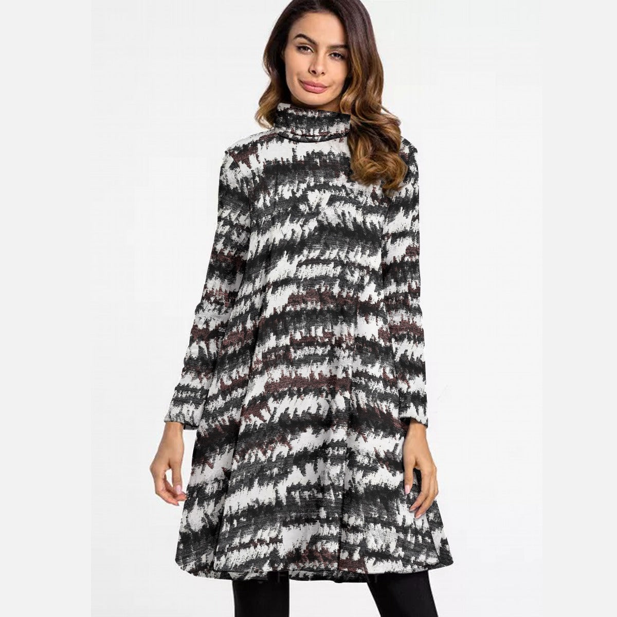 Black & White Abstract High Neck Dress