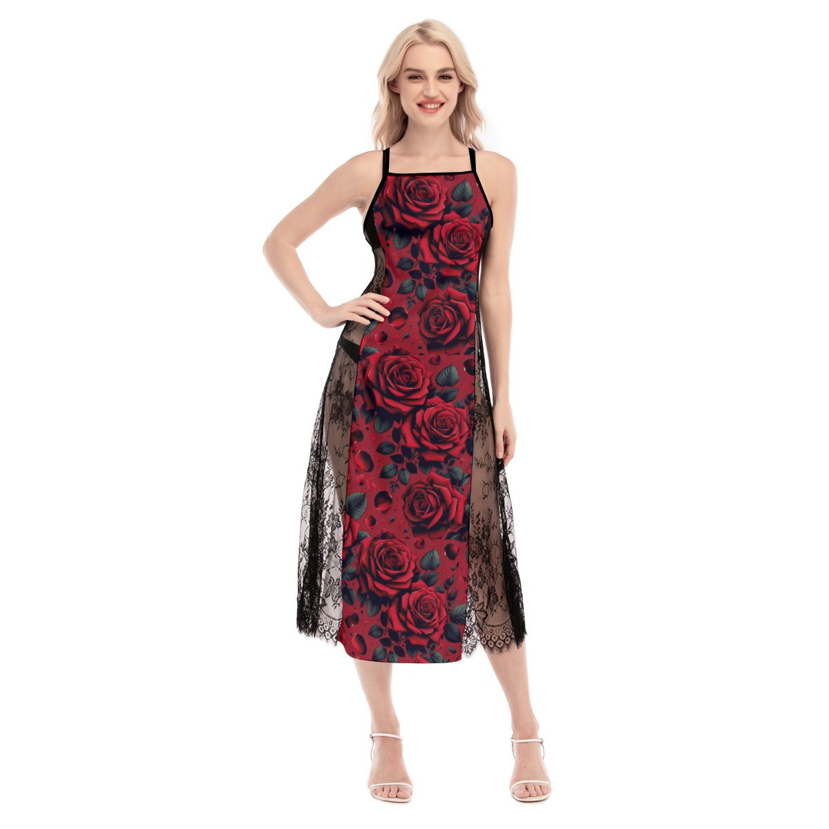 Red Rose Lace Cami Dress – Elegant & Romantic