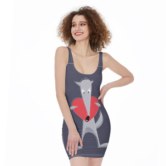 Fox Heart Bodycon Mini Dress – Cute & Trendy