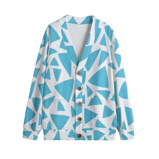 Blue & White Geometric Fleece Cardigan