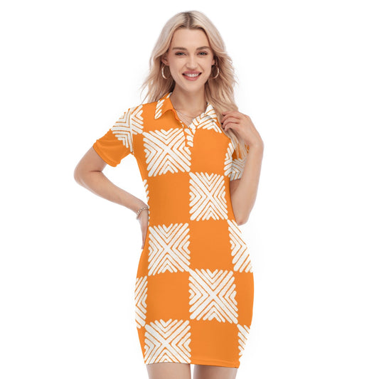 Geometric Print Polo Collar Dress