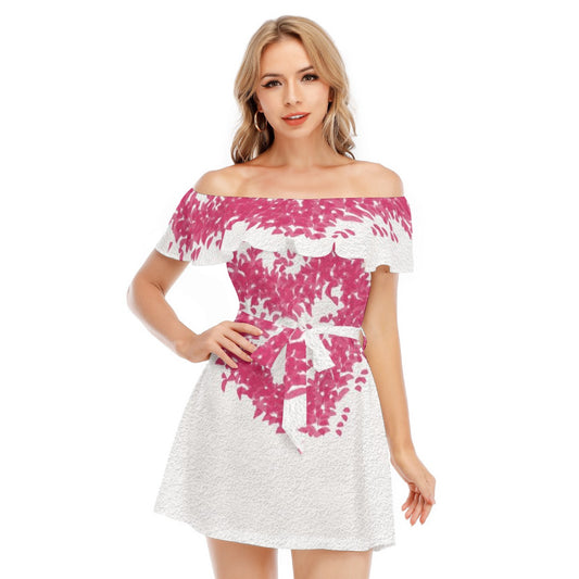 Pink Floral Off-Shoulder Dress – Elegant & Romantic