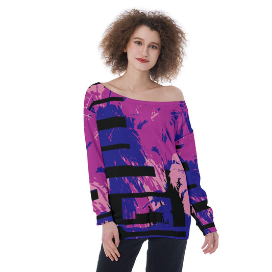 Abstract Print Off-Shoulder Oversized Sweatshirt