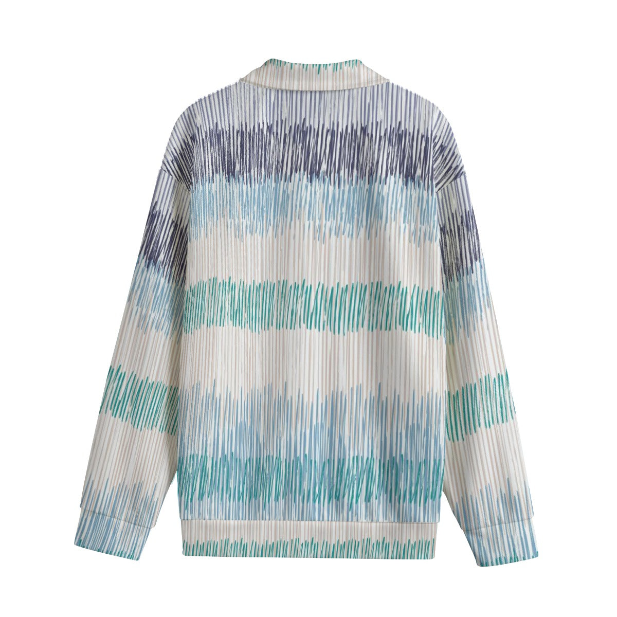 Blue Green Gradient Striped Lapel Sweater