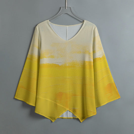 Yellow Gradient V-Neck Top with Irregular Hem