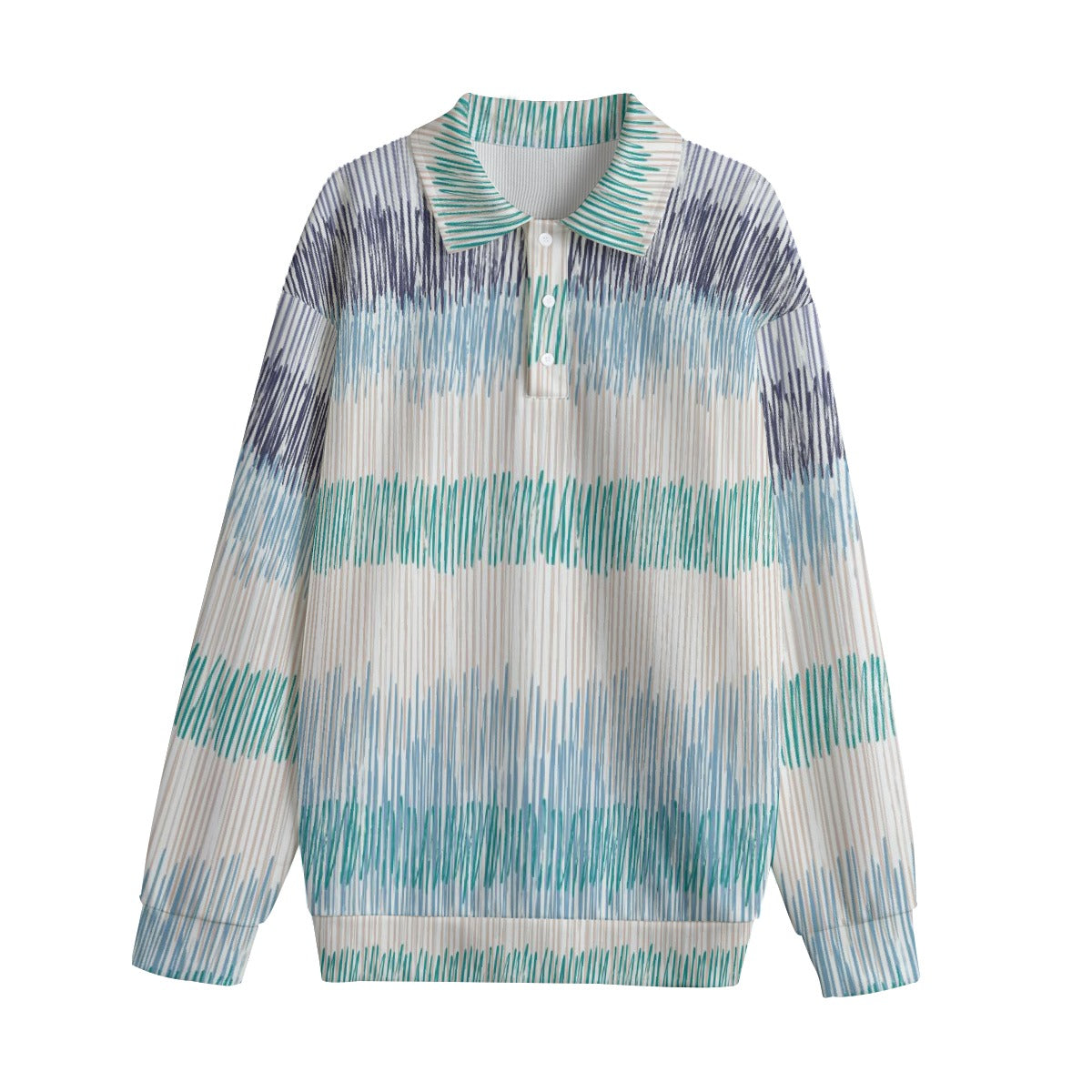 Blue Green Gradient Striped Lapel Sweater