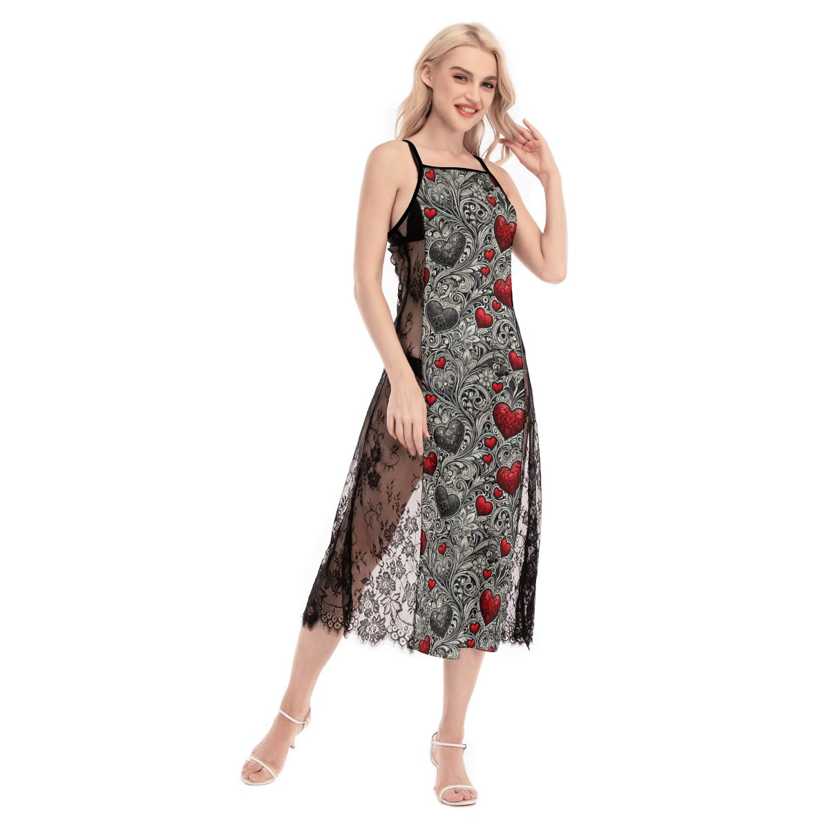 Gothic Lace Cami Dress – Red Heart Print