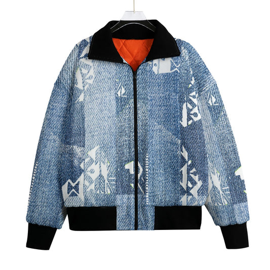 Unisex Denim Print Fleece Jacket