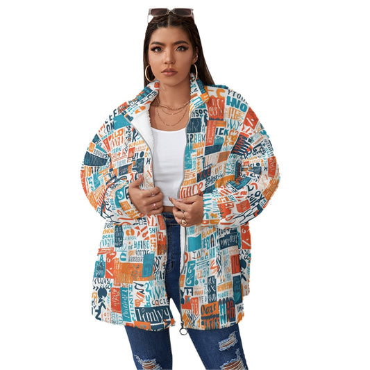 Colorful Graphic Fleece Jacket – Plus Size Borg Coat