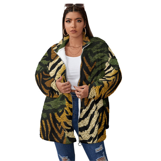 Tiger Stripe Print Fleece Jacket