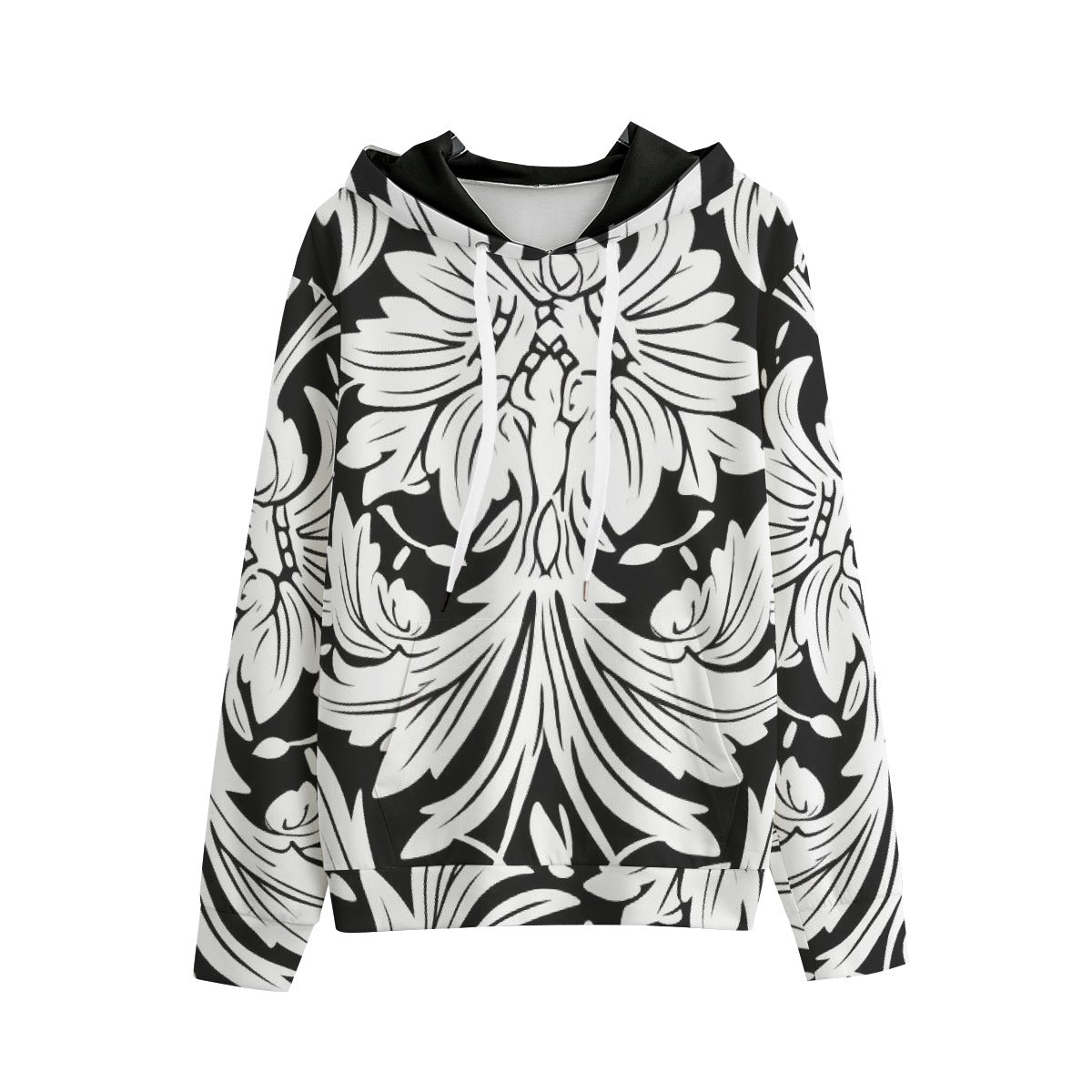 Vintage Black & White Floral Hoodie – Baroque Style