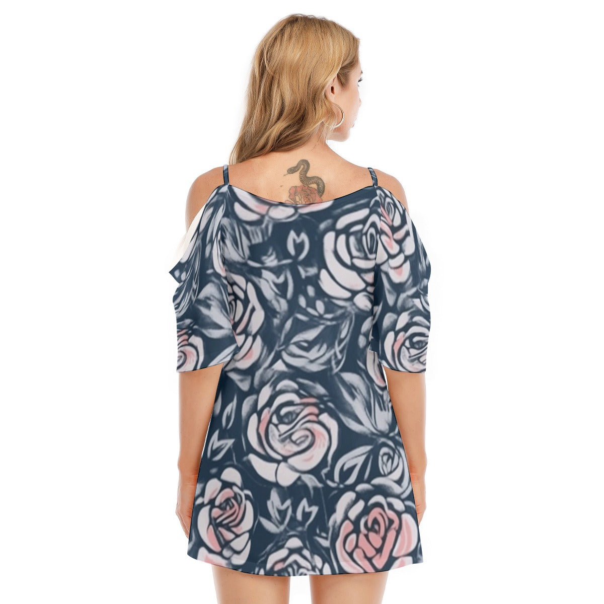 Navy Floral Off-Shoulder Dress – Elegant & Trendy