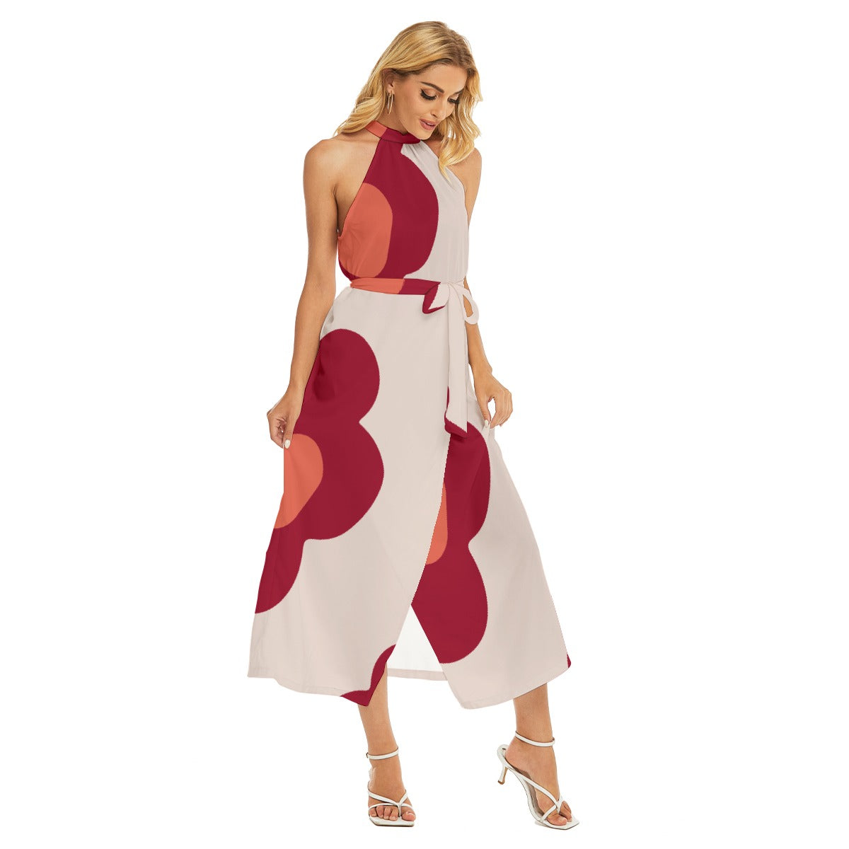 Red Floral Halter Maxi Dress – Chic & Elegant