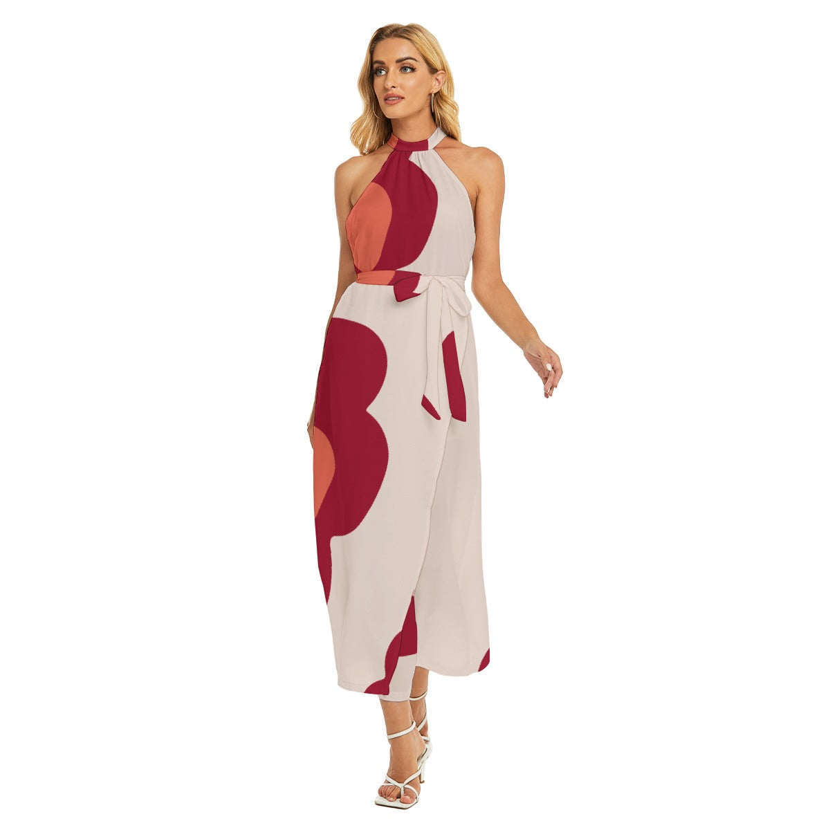 Red Floral Halter Maxi Dress – Chic & Elegant