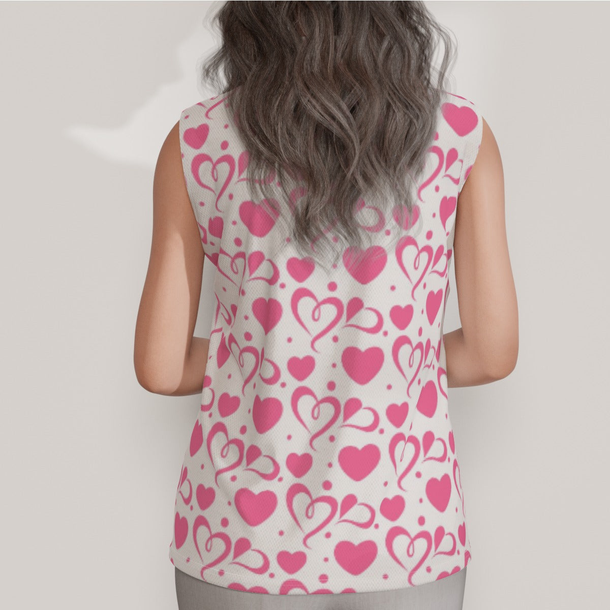 Heart Print Sleeveless Polo Shirt Top