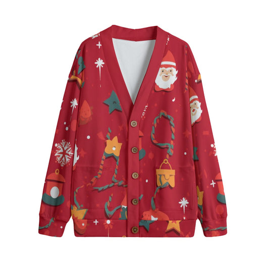 Red Christmas Cardigan with Santa Print