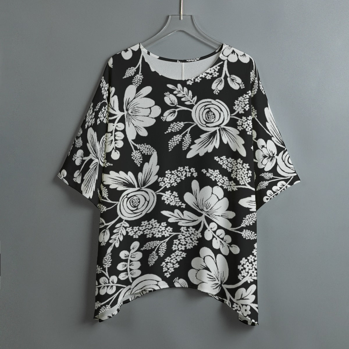 Oversized Batwing Floral Blouse – Chic Loose-Fit Top