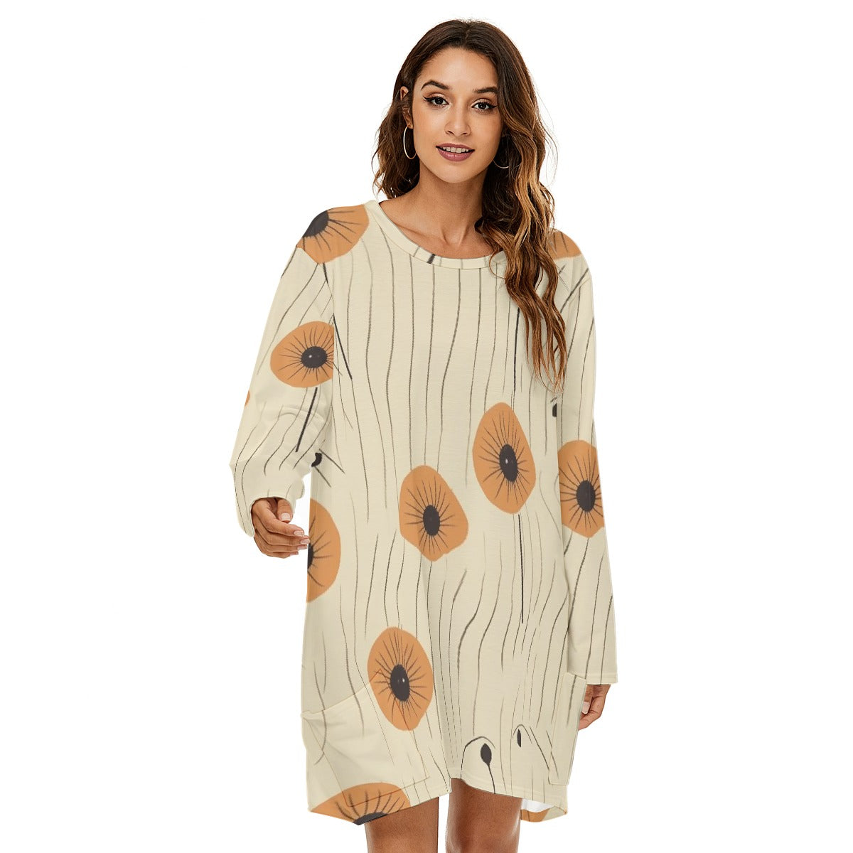 Women's Floral Print Crew Neck Midi Dress