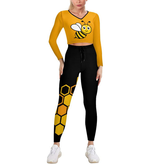 Black and Yellow V-Neck Sweatshirt & Sweatpants Set