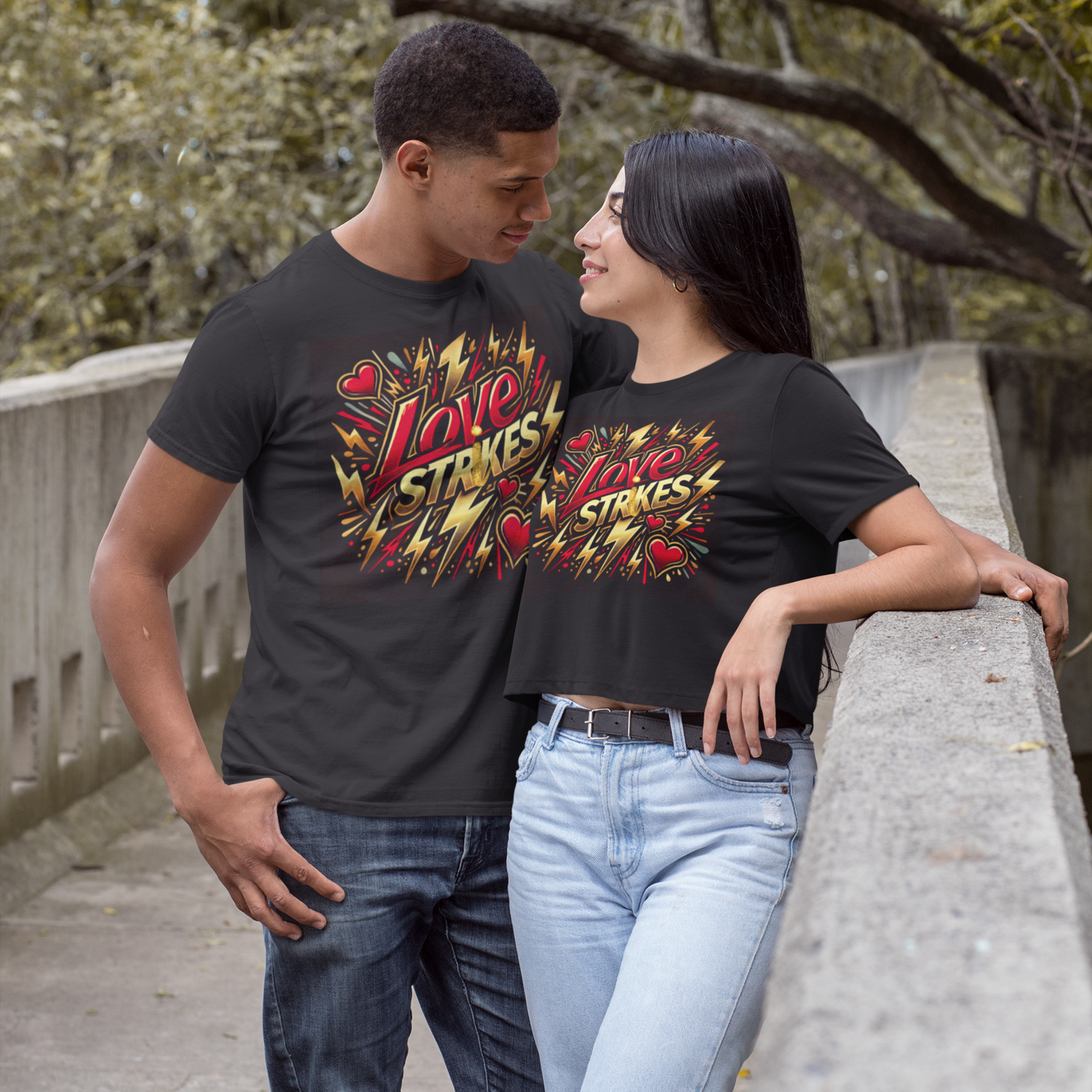 Love Strikes Matching Couple Shirts – Valentine’s Day Tee & Crop Top