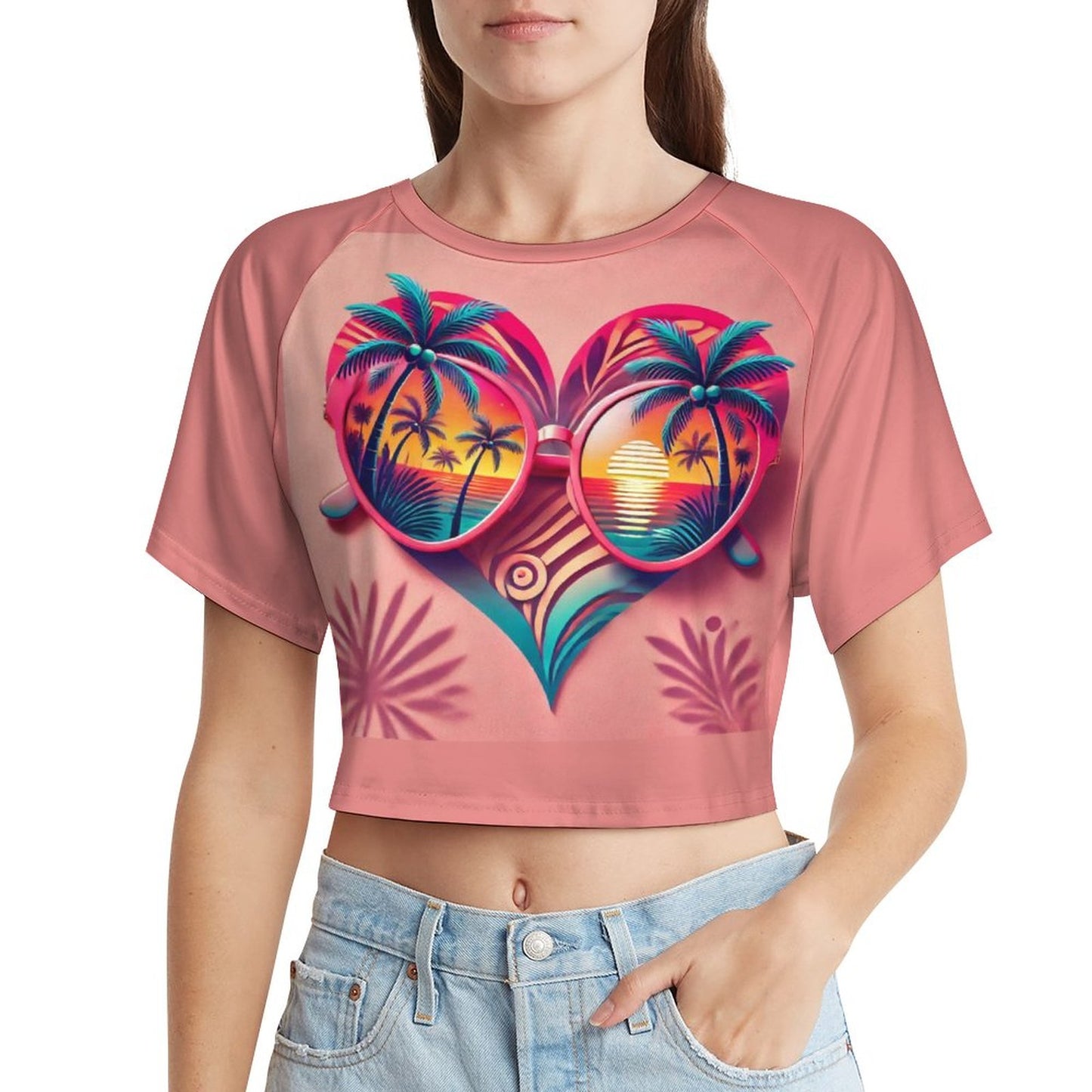 Tropical Heart Sunset Shirt – Beach Vibes Couple’s Tee & Crop Top