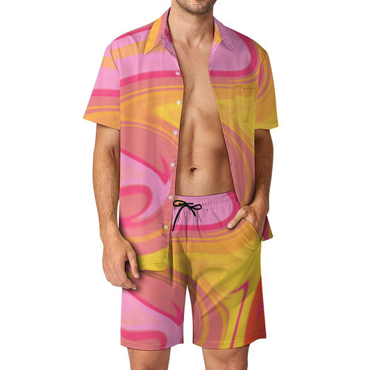 Men's Bold Hawaiian Print Beach Set